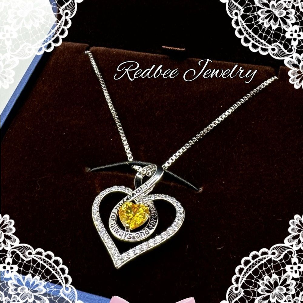 NIB, Redbee Brand 18kt GP/WG, 925 heart and yellow cz necklace!‎